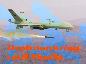 Drohnenkrieg und Flucht Logo